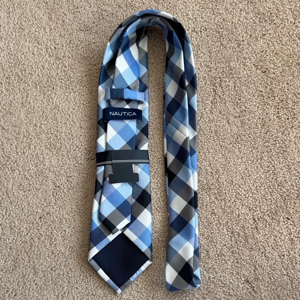 Nautica Checkered Blue and Black Men's Tie